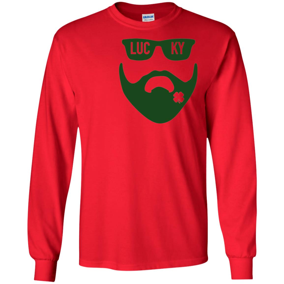 Green Bearded Clover Lucky Charm St. Patrick_s Day T-shirt Red