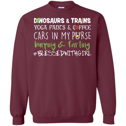 Dinosaurs And Trains Yoga Pants Coffee Cars In My Purse Buring Farting Mom Of Girls Shirt Maroon