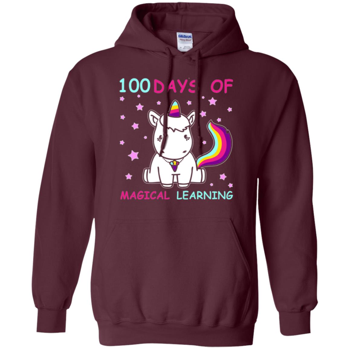 Unicorn Lover T-shirt 100 Days Of Mgical Learning Maroon