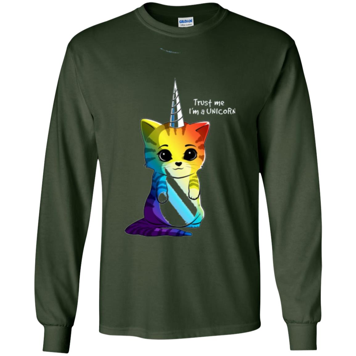 Cat Lovers T-shirt Caticorn Rainbow Trust Me I_m A Unicorn Forest Green