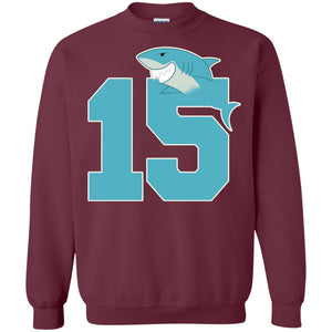 15th Birthday Shark Party ShirtG180 Gildan Crewneck Pullover Sweatshirt 8 oz.