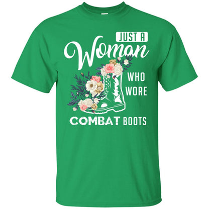Just A Woman Who More Combat Boots Female Veteran T-shirt Irish Green