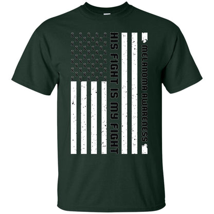 Melanoma Awareness His Fight Is My Fight Black Ribbon Stars Flag Of Usa Shirt Forest