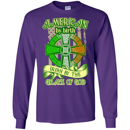 American By Birth Irish By The Grace Of God Shirt Saint Patrick_s Day Purple