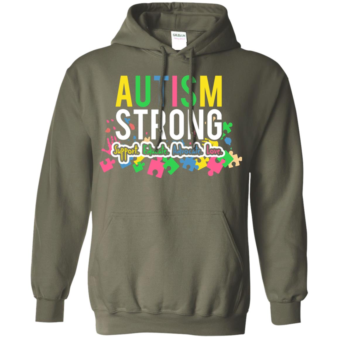Autism Strong Support Educate Advocate Love Autism Awearness T-shirt Military Green