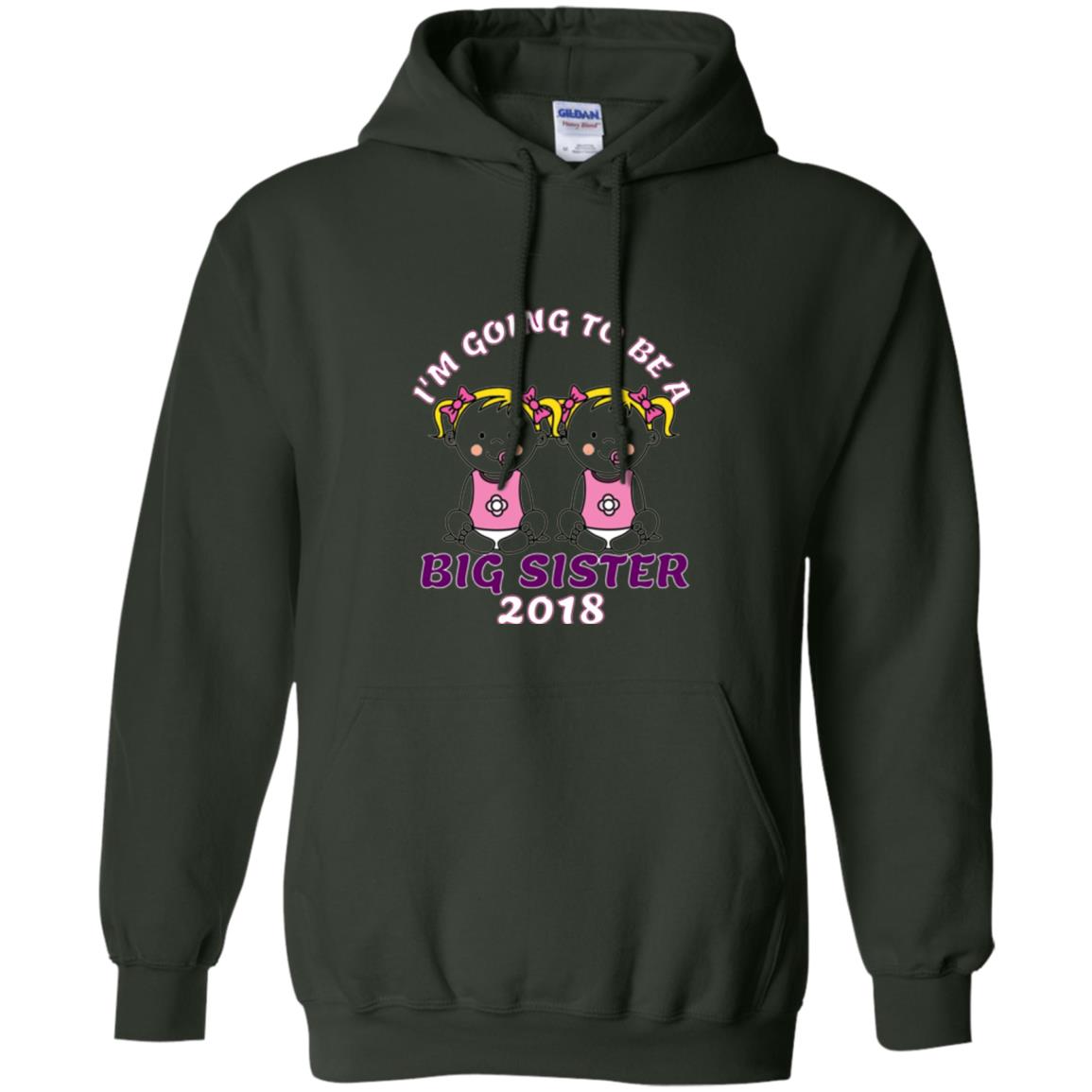 Family T-shirt I_m Going To Be A Big Sister Of Twins 2018 Forest Green