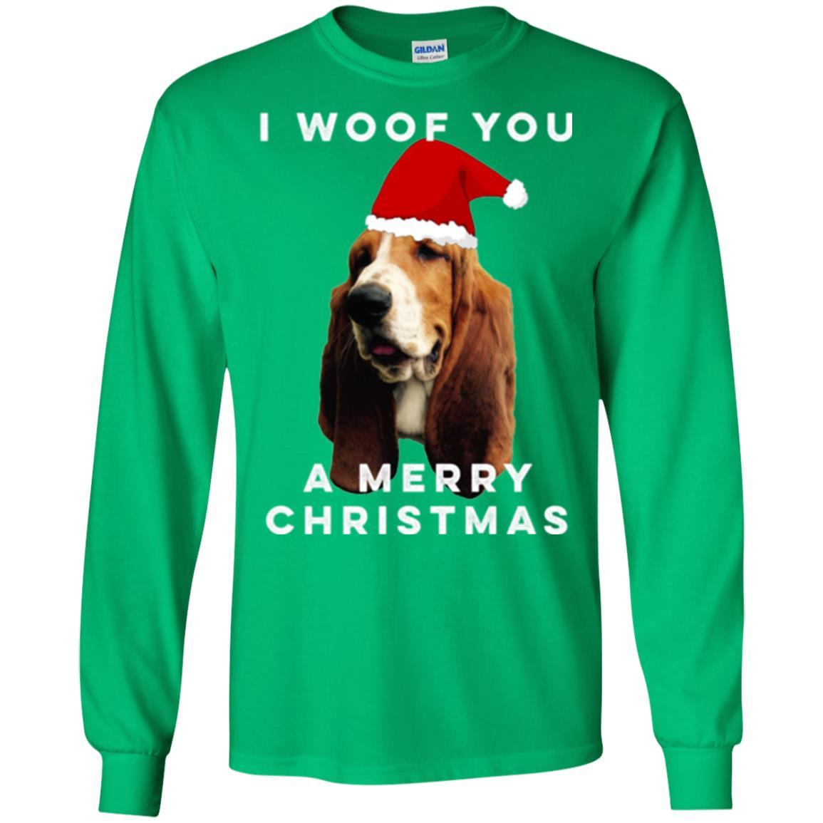 Basset Hound T-shirt I Woof You A Merry Christmas Irish Green