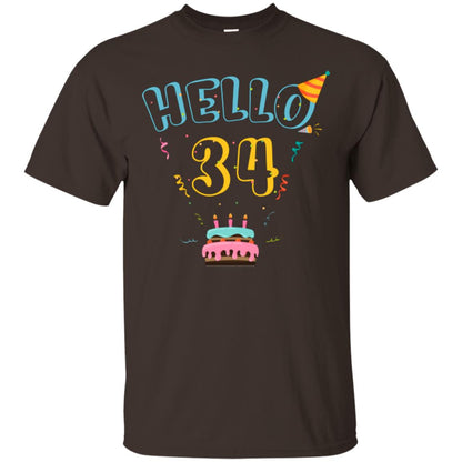 Hello 34 Thirty Four 34th 1984s Birthday Gift Shirt Dark Chocolate