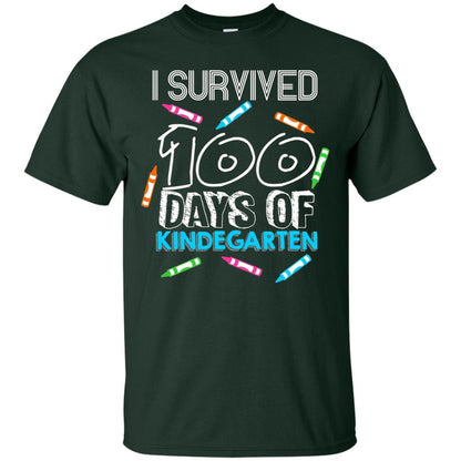 Teacher Kid T-shirt I Survived 100 Days Of Kindergarten Forest Green