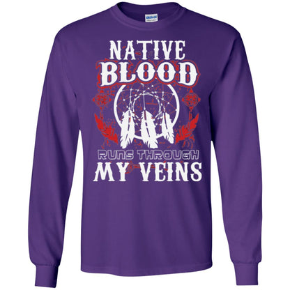 American T-shirt Native Blood Runs Through My Veins Purple