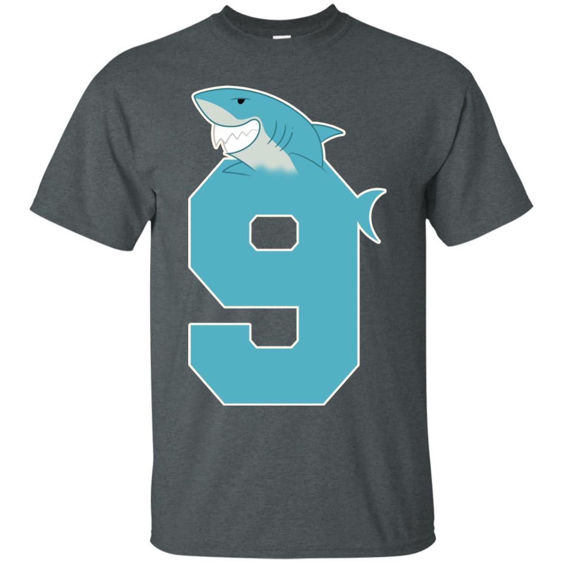 9th Birthday Shark Party Shirt Dark Heather