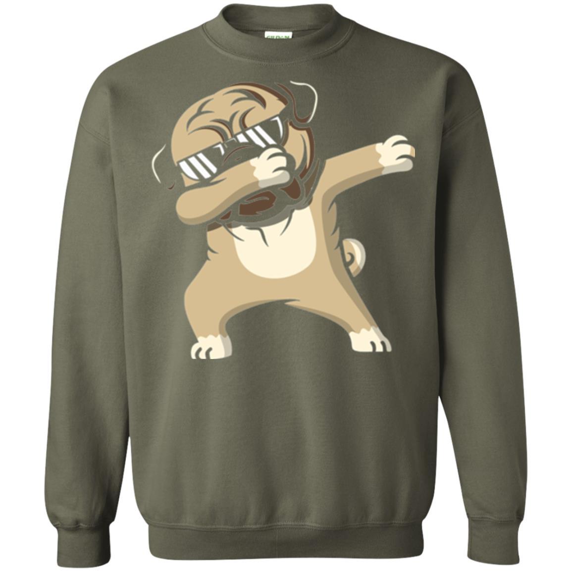 Dog Lover T-shirt Dabbing Pug T-shirt Military Green