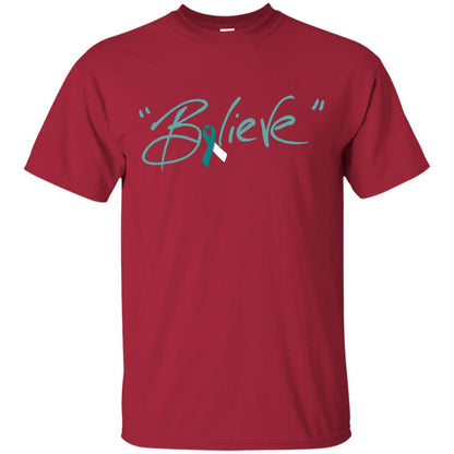 Cervical Cancer Awareness Shirt Teal White Ribbon Believe Cardinal
