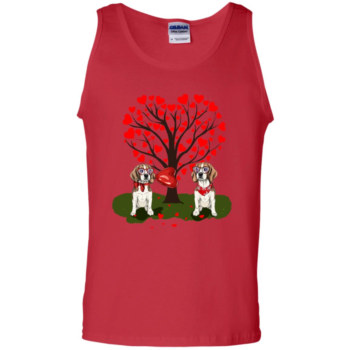 Valentine Beagle Couple Heart Tree Shirt Red