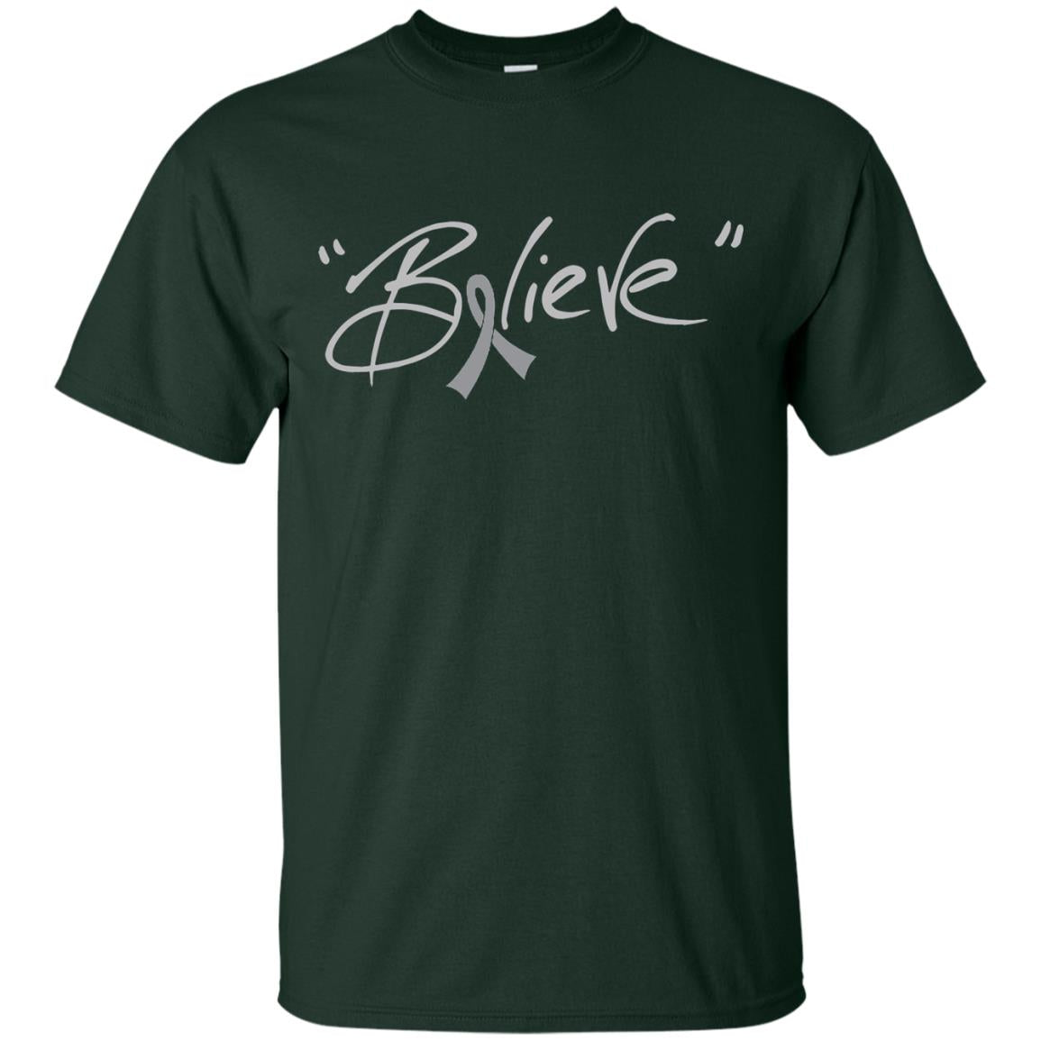 Brain Cancer Awareness Shirt Grey Ribbon Believe Forest