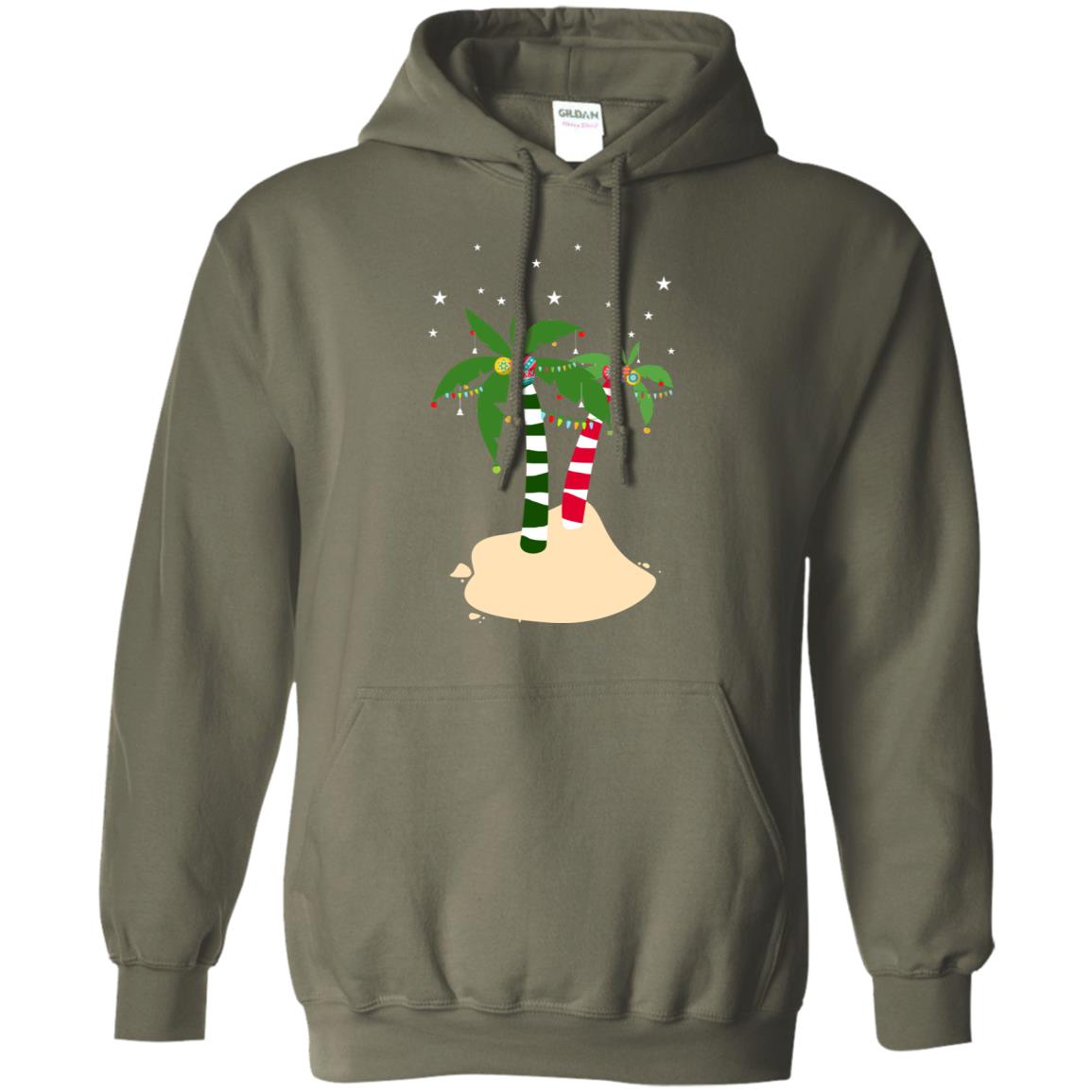 Decorated Tropical Coconut Tree Merry X-mas 2018 Gift Shirt Military Green
