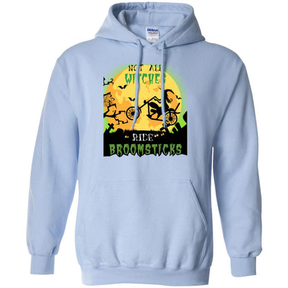 Not All Witches Ride Broomsticks Witches Ride A Motorcycle Funny Halloween Shirt Light Blue