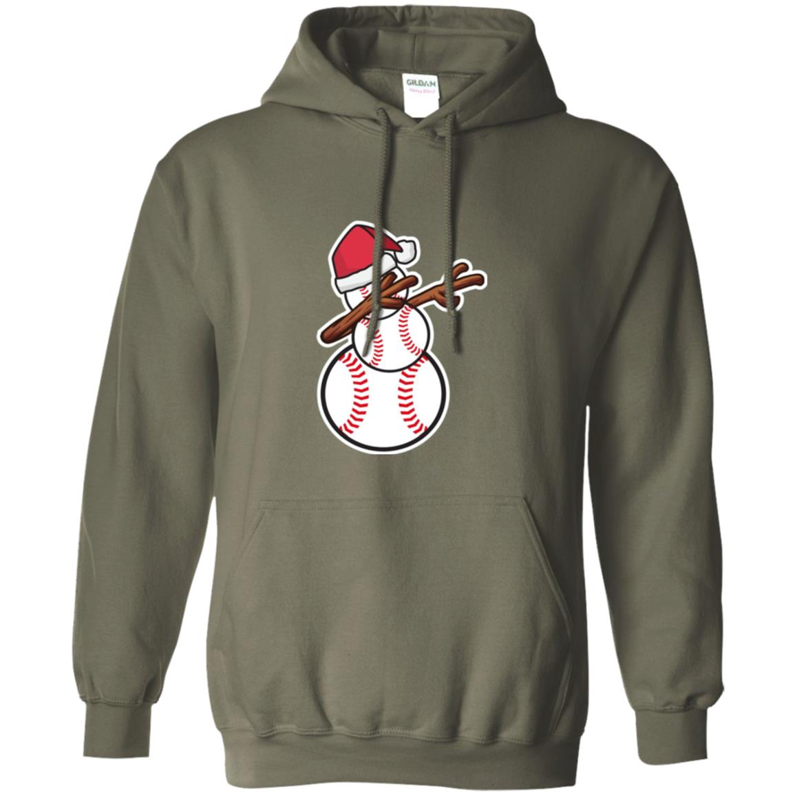 Christmas T-shirt Dabbing Snowman Baseball Military Green