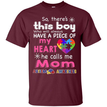 There_s This Boy He Call Me Mom Autism Awareness T-shirt Maroon
