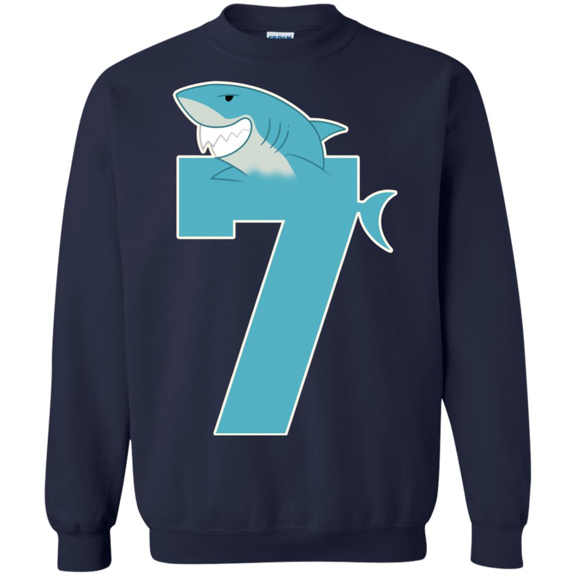 7th Birthday Shark Party Shirt Navy
