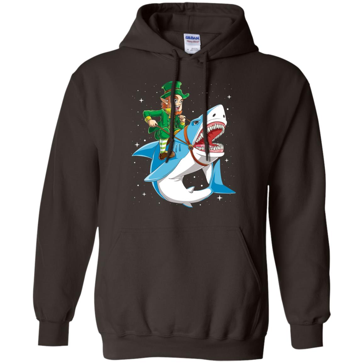 Leprechaun Riding Shark St Patricks Day T-shirt Dark Chocolate