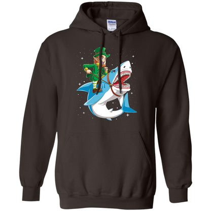 Leprechaun Riding Shark St Patricks Day T-shirt Dark Chocolate