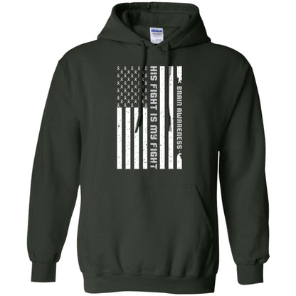 Brain Awareness His Fight Is My Fight Grey Ribbon Stars Flag Of Usa Shirt Forest Green