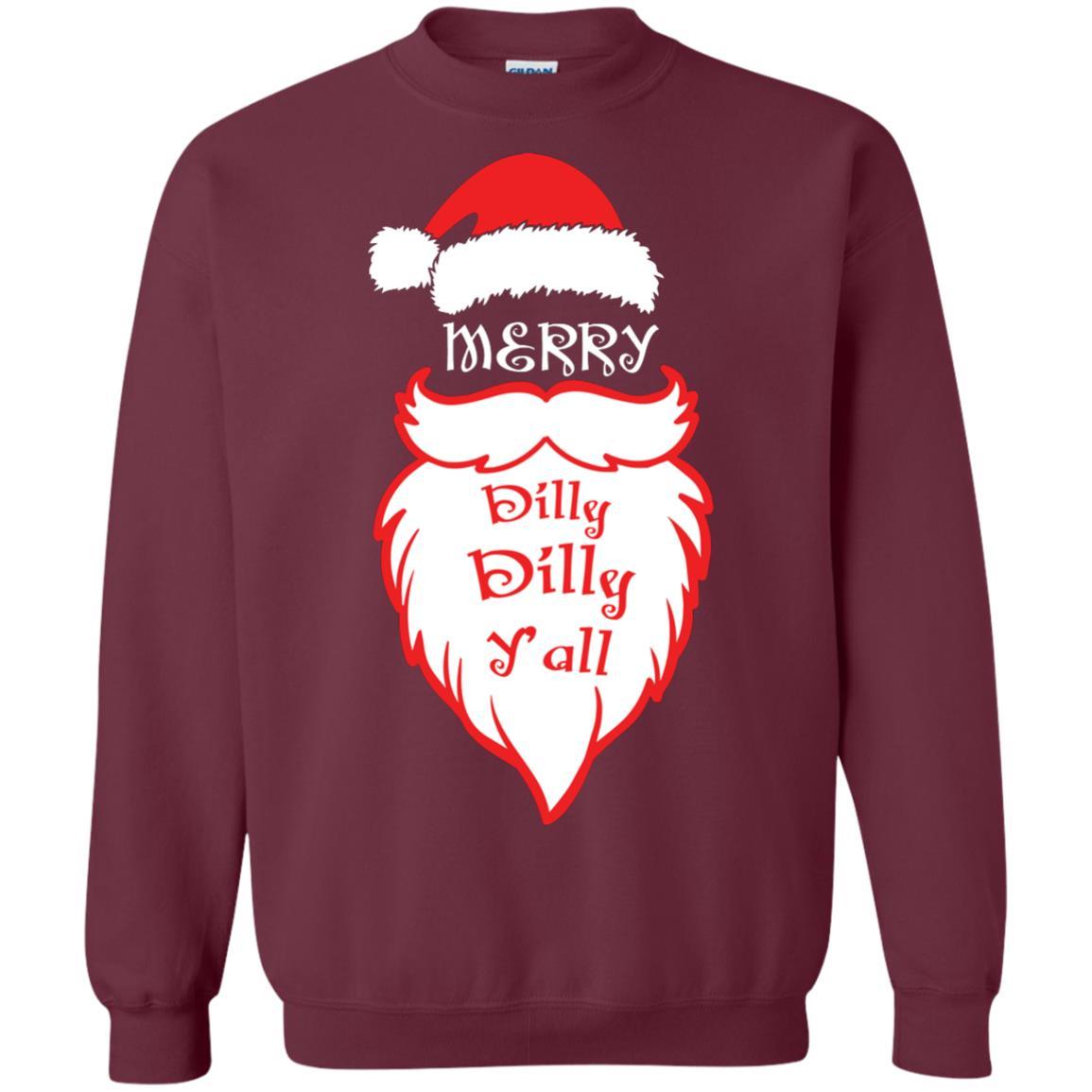 Christmas T-shirt Merry Dilly Dilly Y'all Maroon