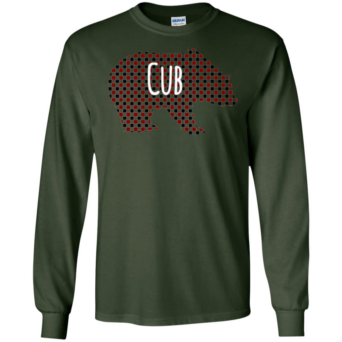 Family Christmas T-shirt Red Plaid Cub Bear Forest Green