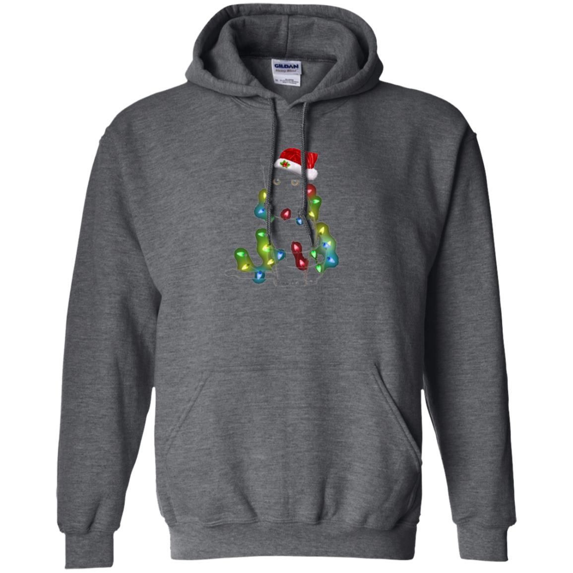 Christmas T-shirt Cat And Lights Dark Heather