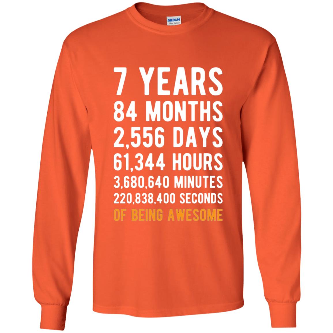 7th Birthday Shirt 7 Years Old Being Awesome Orange