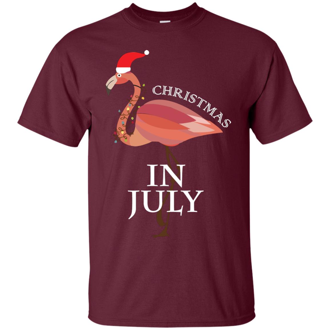 Flamingo With Santa_s Hat Christmas In July Xmas In Summer Shirt Maroon