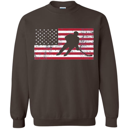 Hockey T-shirt American Flag Usa Patriotic Ice Skating Dark Chocolate