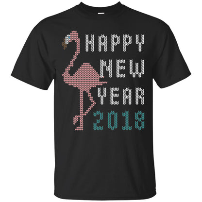 Happy New Year 2018 T-shirt Pink Flamingo Black