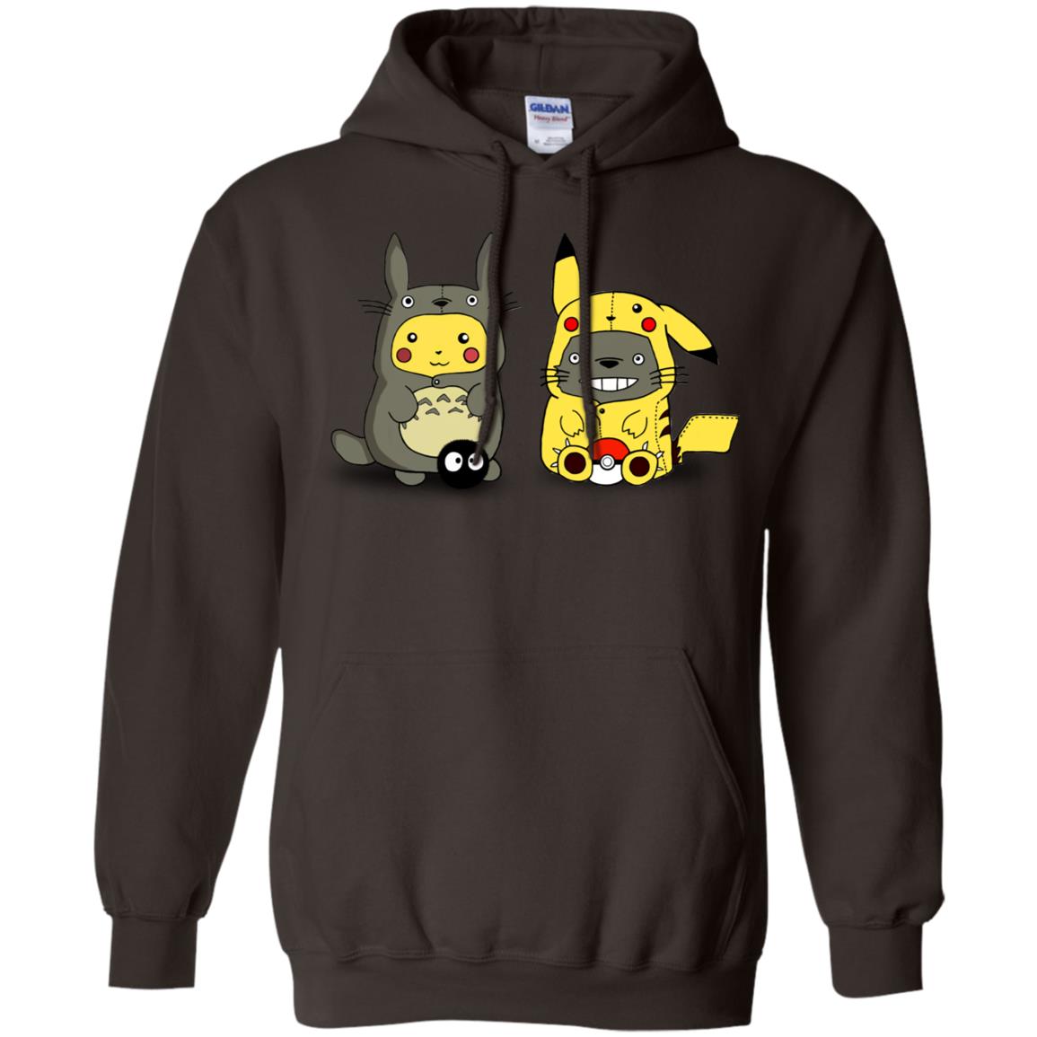 Pikachu Cosplay Totoro And Totoro Cosplay Pikachu T-shirt Dark Chocolate