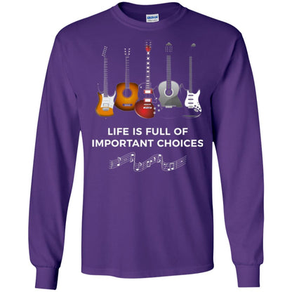 Funny Guitar T-shirt Life Is Full Of Important Choices Purple