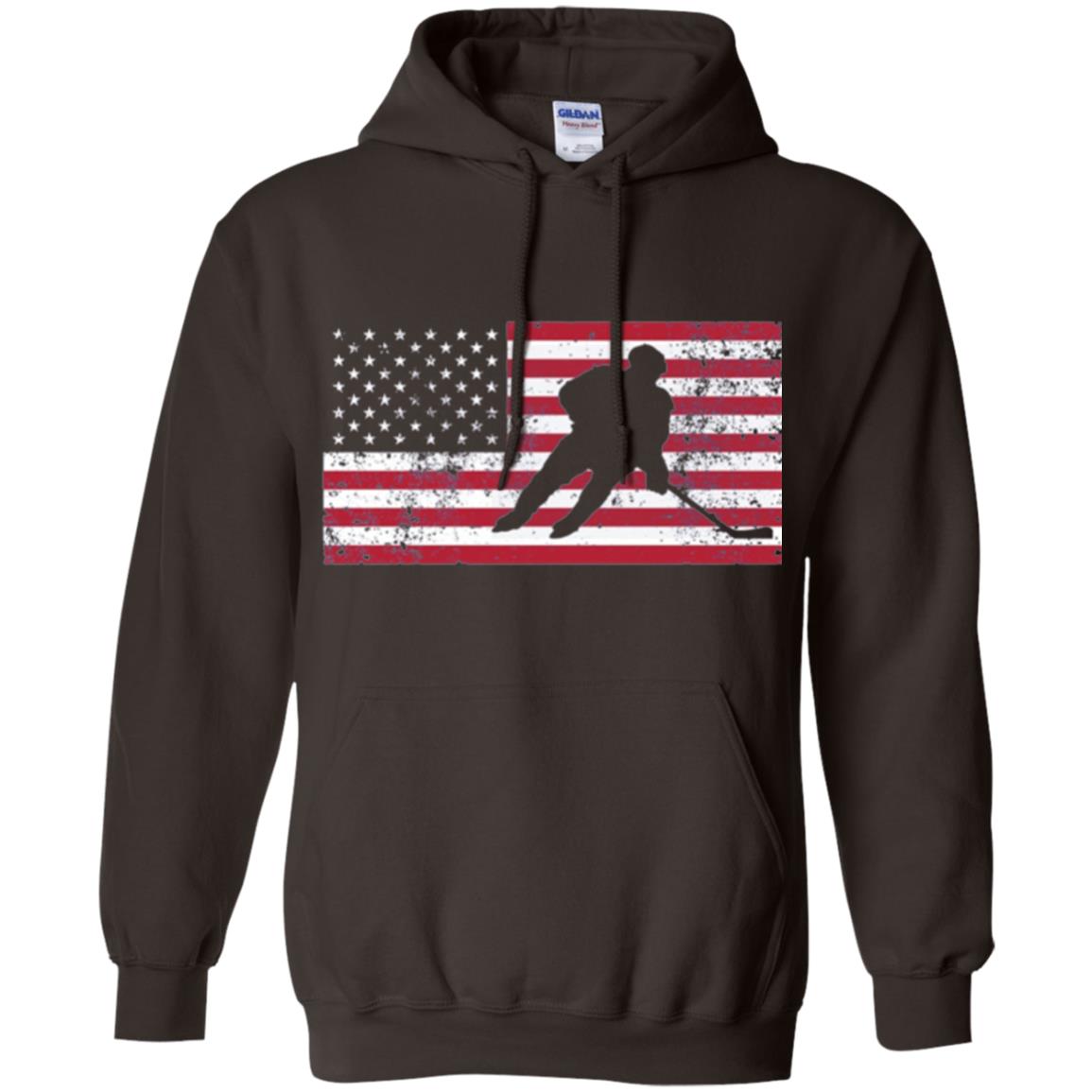 Hockey T-shirt American Flag Usa Patriotic Ice Skating Dark Chocolate