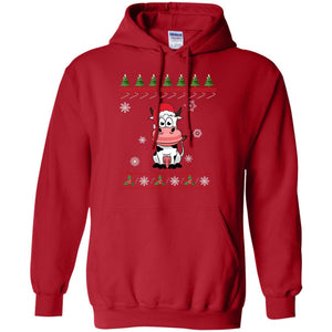 Milch Cow With Santa Hat Merry X-mas Ugly Christmas Gift Shirt For Mens Womens KidsG185 Gildan Pullover Hoodie 8 oz.