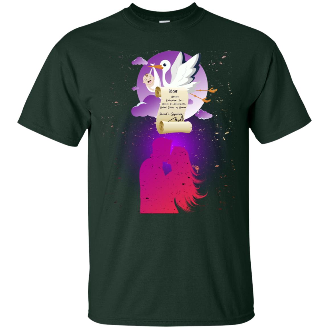 Stork Carrying Baby Mom And Dad Shirt For Women Forest
