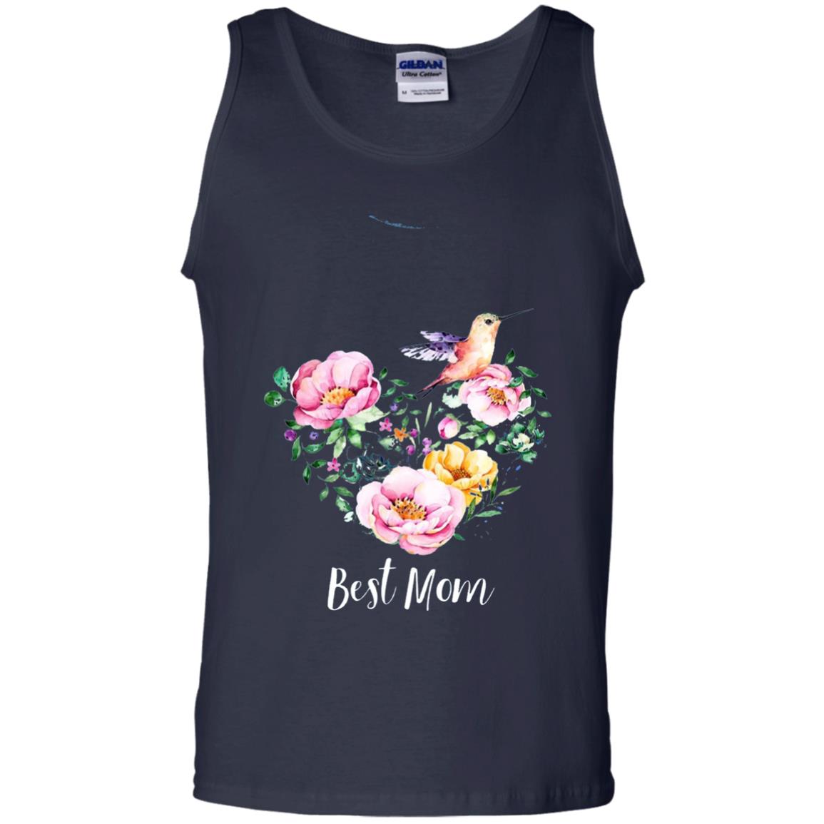 Best Mom Hummingbird Flower Heart Mommy Shirt Navy