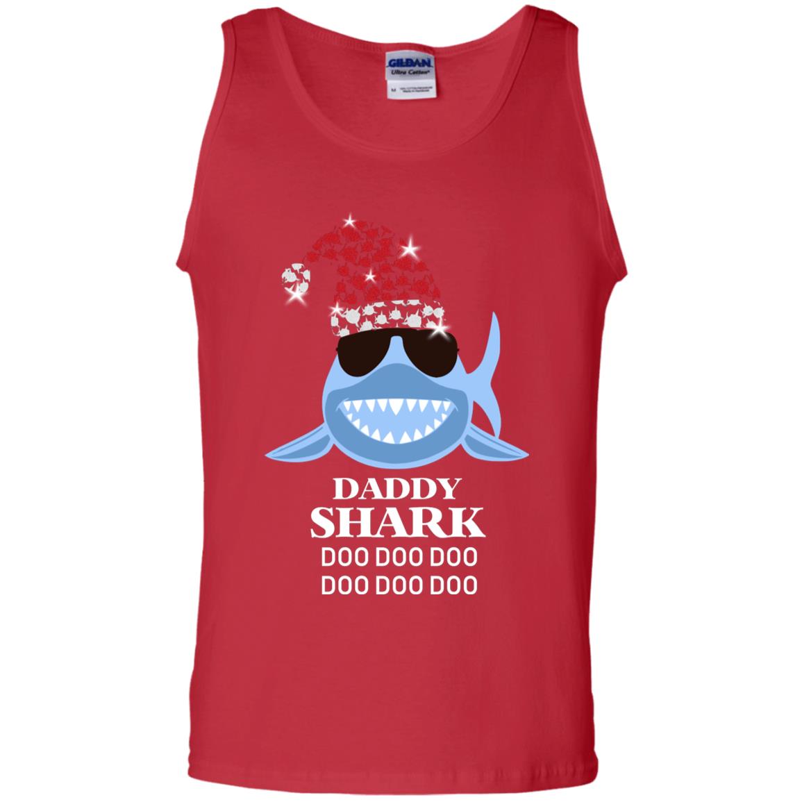 Daddy Shark With Santa Claus Hat Merry X-mas Family Shark Gift Shirt Red