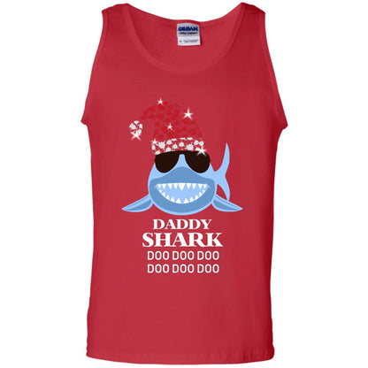 Daddy Shark With Santa Claus Hat Merry X-mas Family Shark Gift Shirt Red