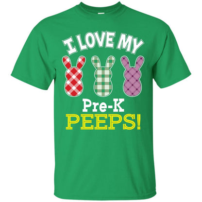 Teacher Easter Day T-shirt I Love My Pre-k Peeps Cute Bunny Irish Green