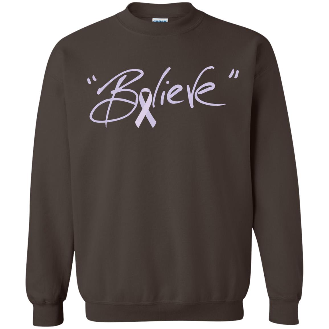 All Cancer Awareness Shirt Lavender Ribbon Believe Dark Chocolate