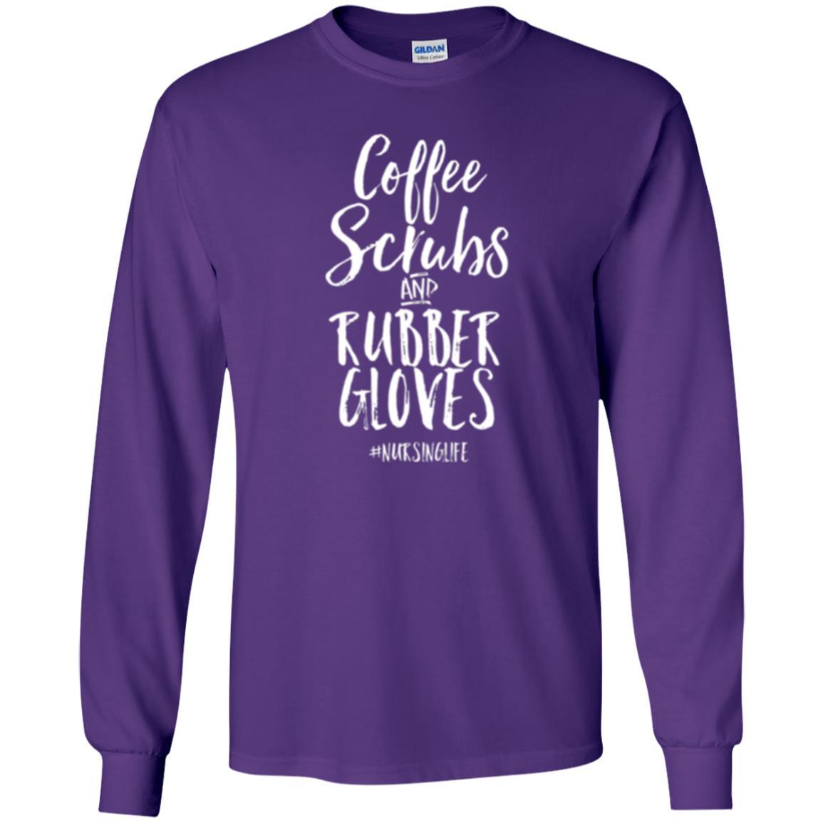 Nurse T-shirt Coffee Scrubs And Rubber Gloves Purple
