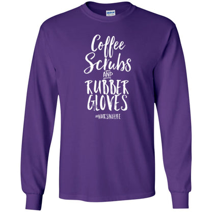 Nurse T-shirt Coffee Scrubs And Rubber Gloves Purple