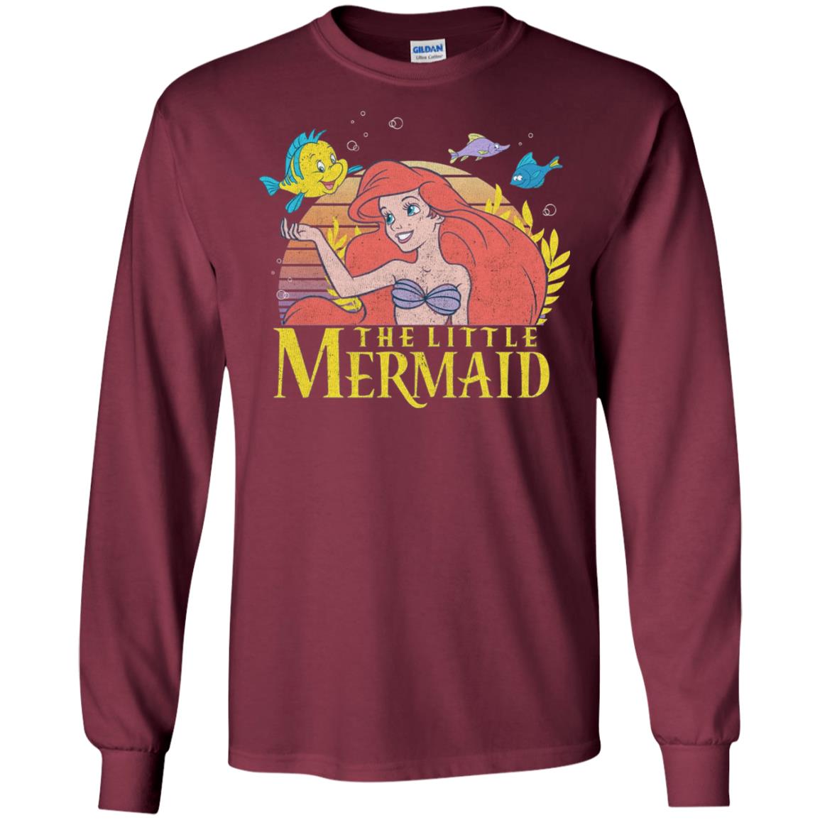 Cartoon T-shirt Mermaid Ariel Flounder Maroon