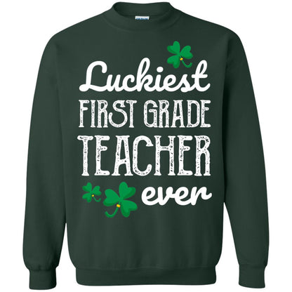 Luckiest First Grade Teacher Ever St. Patricks Day T-shirt Forest Green