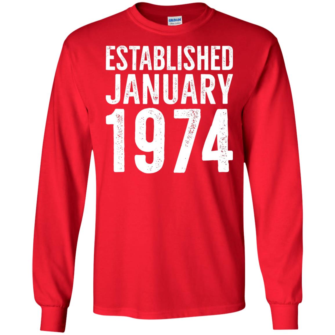Established January 1974 43rd Birthday T-shirt Red