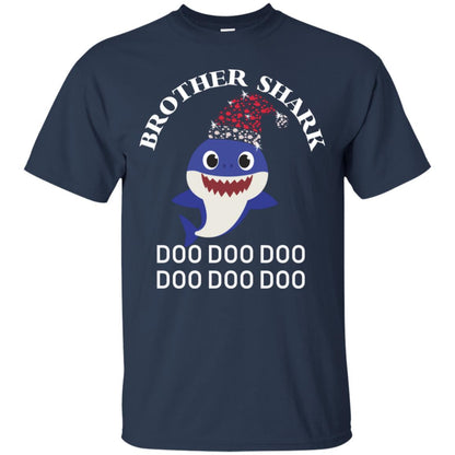 Brother Shark With Santa Claus Hat Merry X-mas Family Shark Gift Shirt Navy